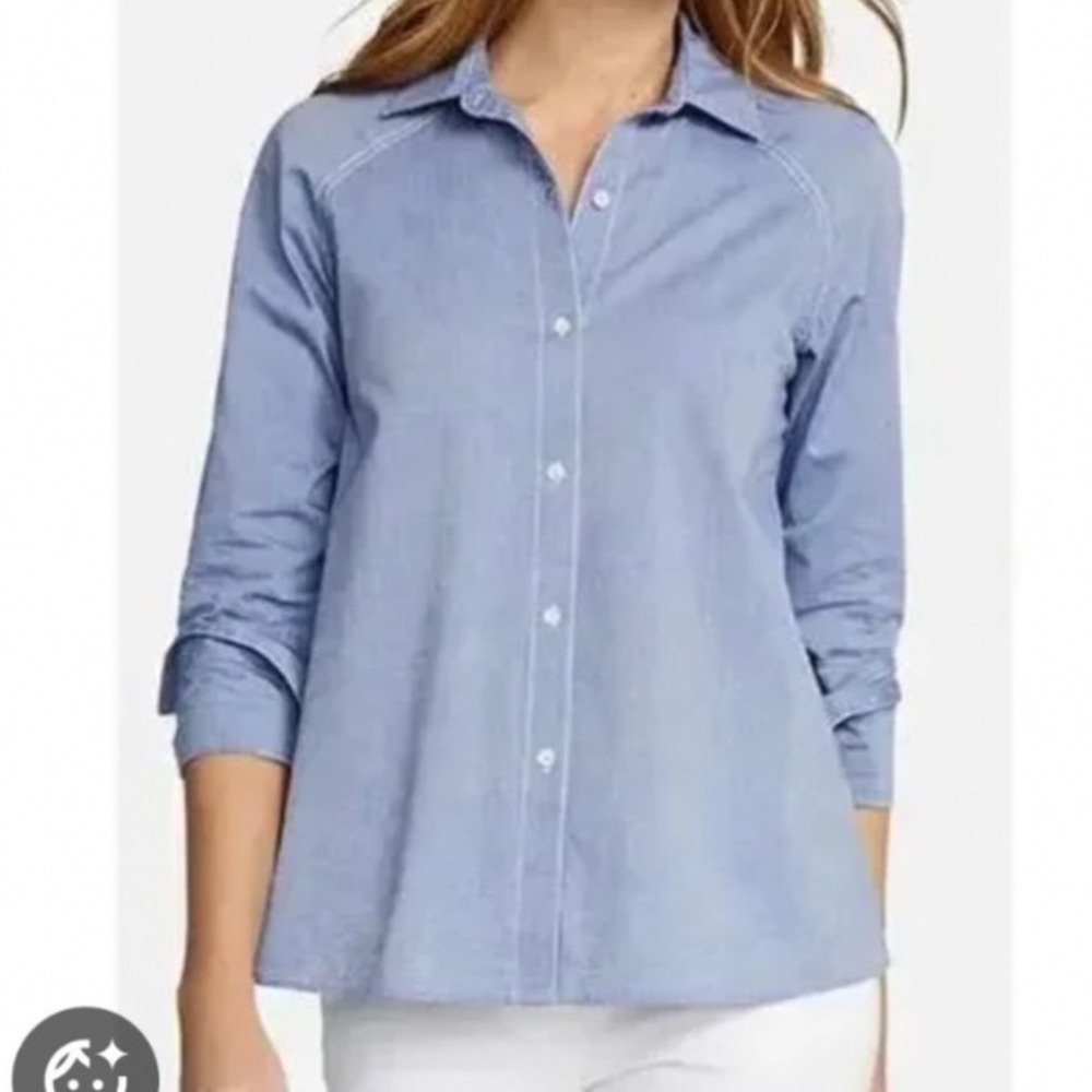 J.McLaughlin Button Down Shirt Women L Blue Chambray Long Sleeve Cotton Blouse